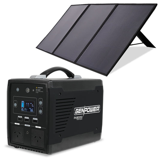 GENPOWER Portable Power Station Solar Generator with Folding Solar Panels 500W/1000W 515Wh Lithium